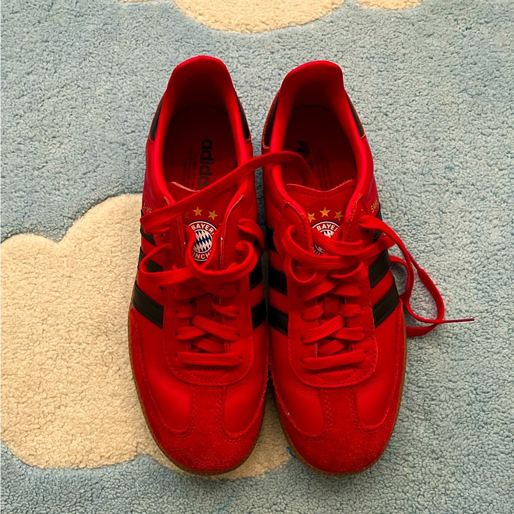 F.c. Bayern muchen adidas samba red. Women 9.5, men 8; uk 7.5. Like new